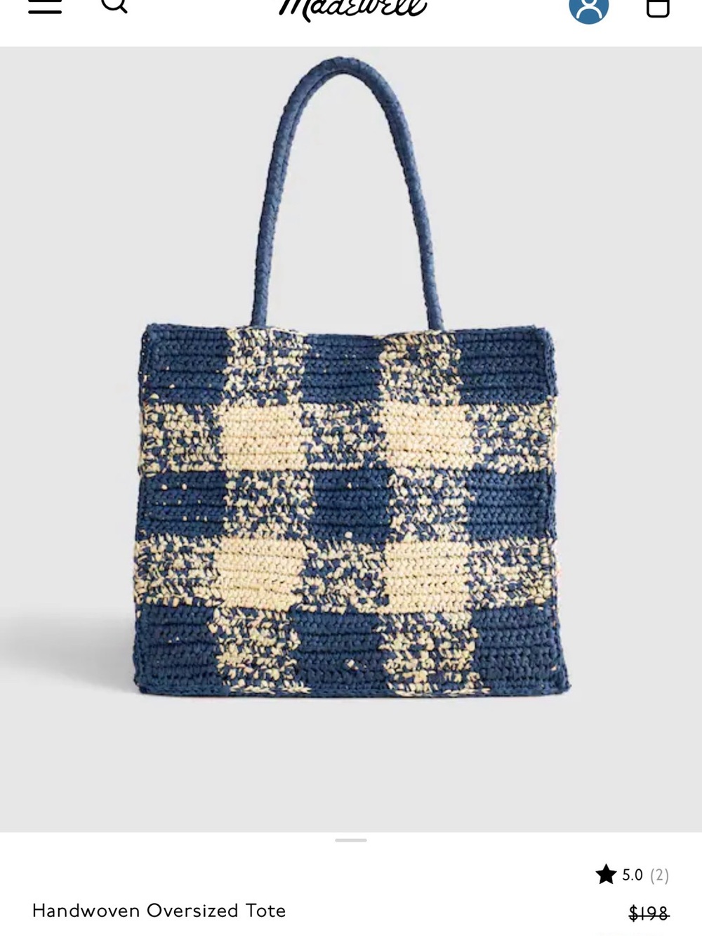 Madewell Handwoven Checked Tote - Navy & Cream